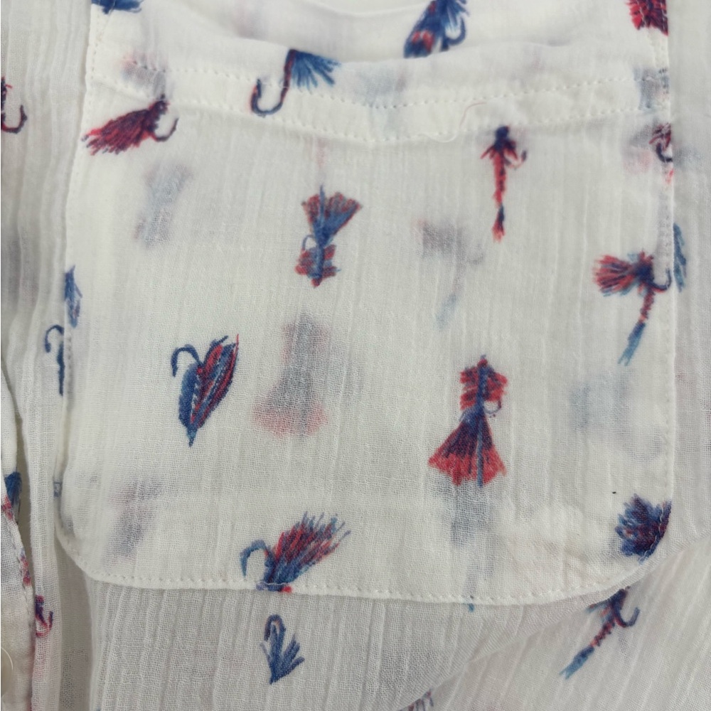 Eddie Bauer Women's L Fly Fishing Lure Print Shirt Short Sleeve Cotton White - Picture 6 of 7